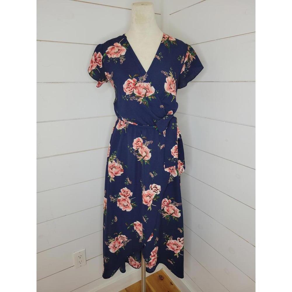 Dream of Me large navy blue with pink floral high low dress